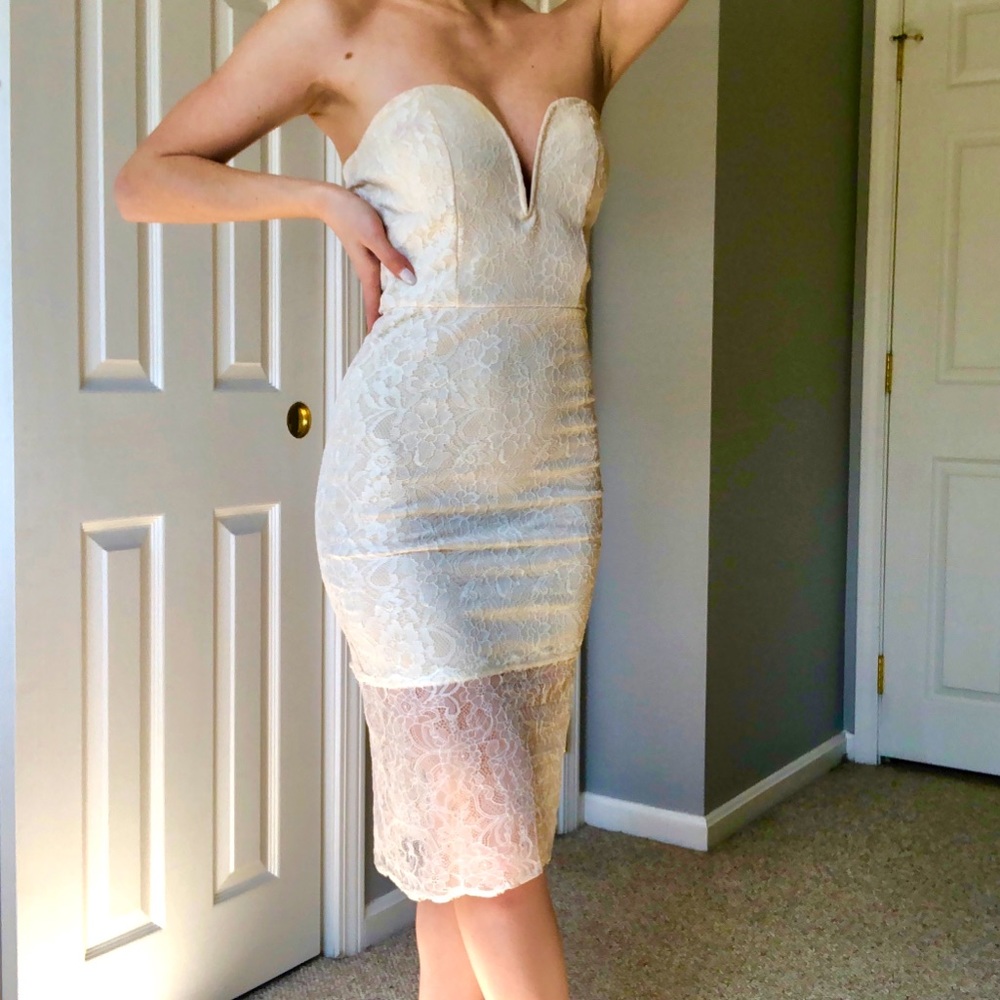 White Lace Strapless Dress